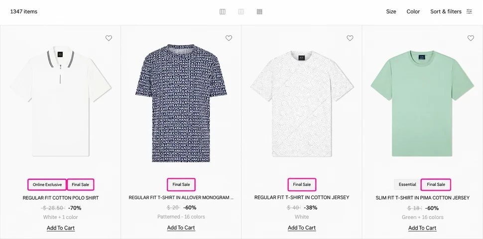 Товары Final Sale в Armani Exchange Outlet USA
