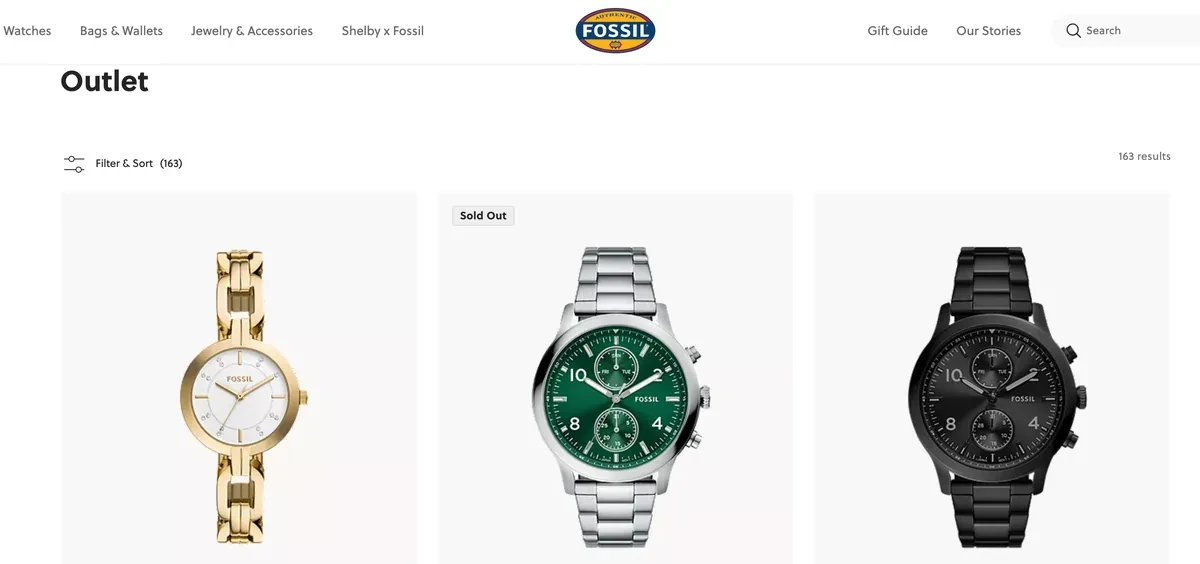 Официальный Fossil Outlet USA с каталогом часов