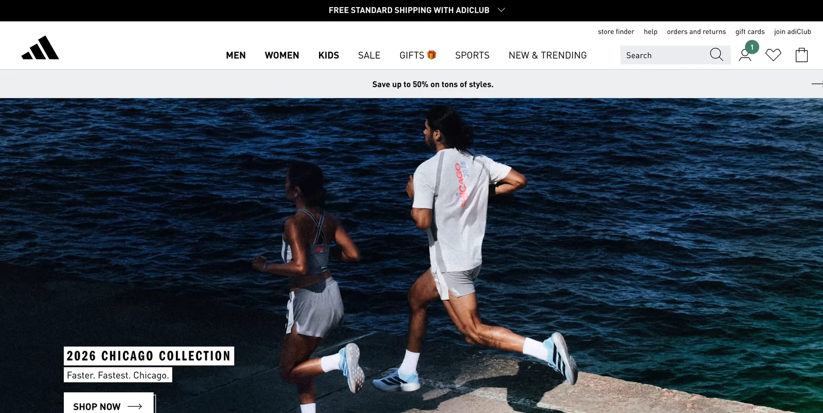 adidas US homepage featuring runners wearing shoes from the Chicago collection