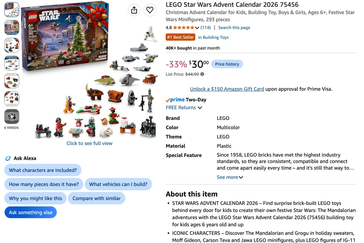 Детский адвент-календарь LEGO Star Wars 75456 с 293 деталями и маркировкой 6+