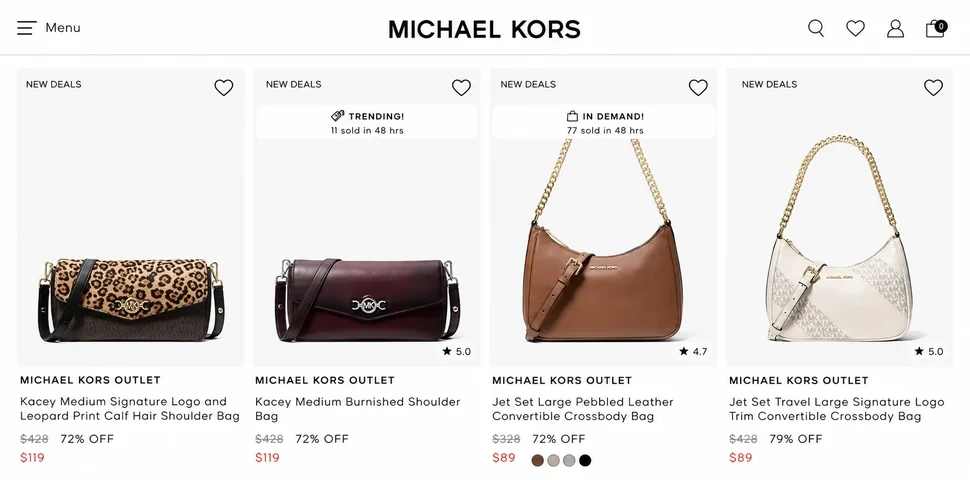 Каталог Michael Kors Outlet USA с ценами и процентом скидки