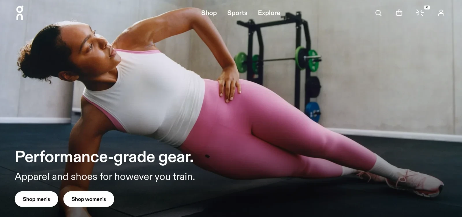 On US homepage featuring a woman training in On shoes
