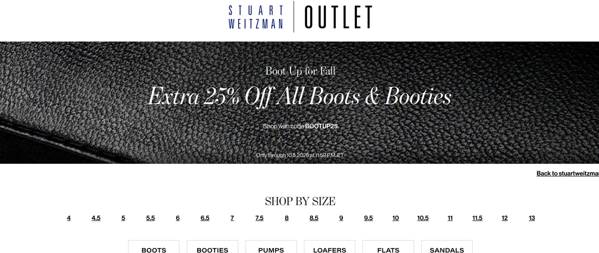 Официальный сайт Stuart Weitzman Outlet USA с выбором обуви по размеру