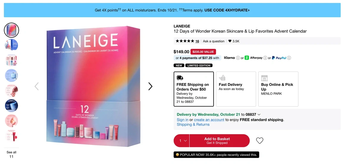 LANEIGE 12 Days of Wonder с уходом для лица и губ на сайте Sephora