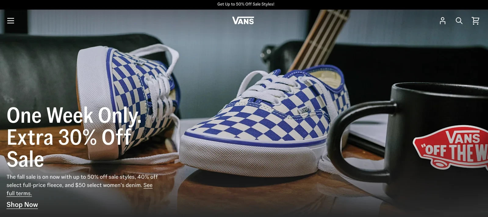 Кеды Vans в разделе распродажи на официальном сайте США