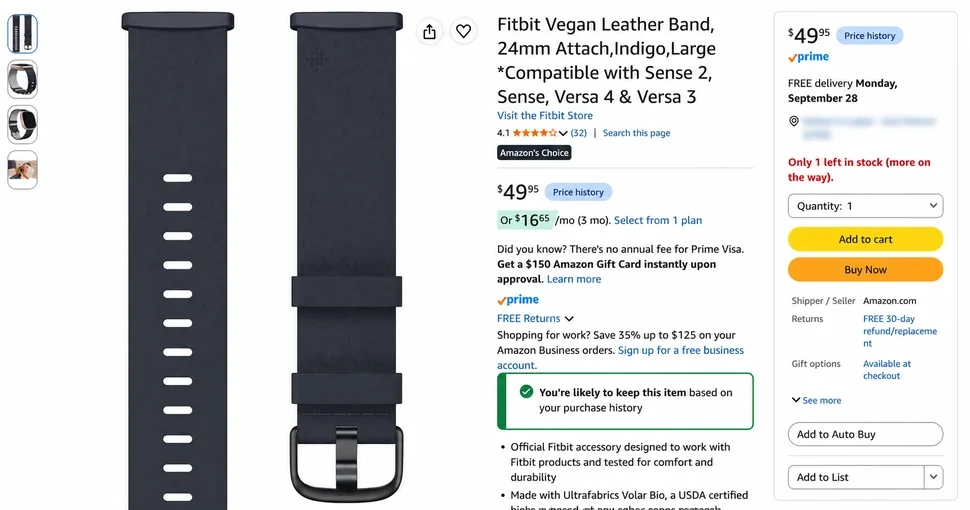 Карточка товара Amazon Prime Day с ценой, продавцом и возвратом