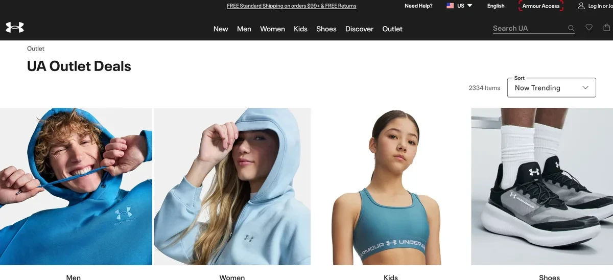 Официальный каталог Under Armour Outlet USA с одеждой и обувью