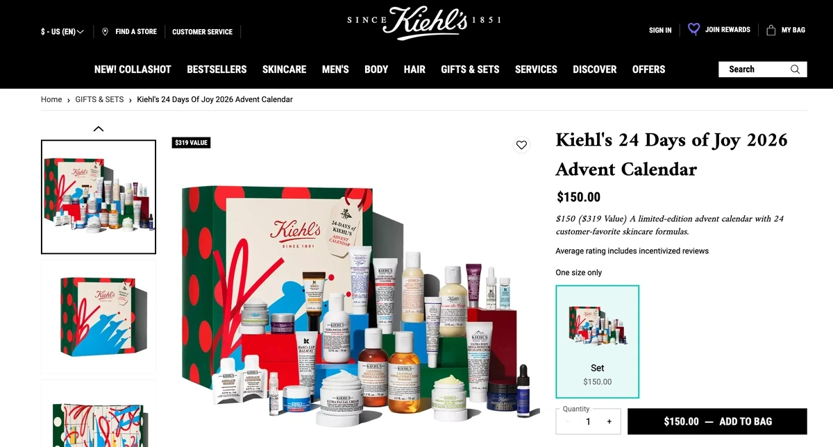Kiehl&rsquo;s 24 Days of Joy 2026 Advent Calendar с 24 средствами ухода на официальном сайте