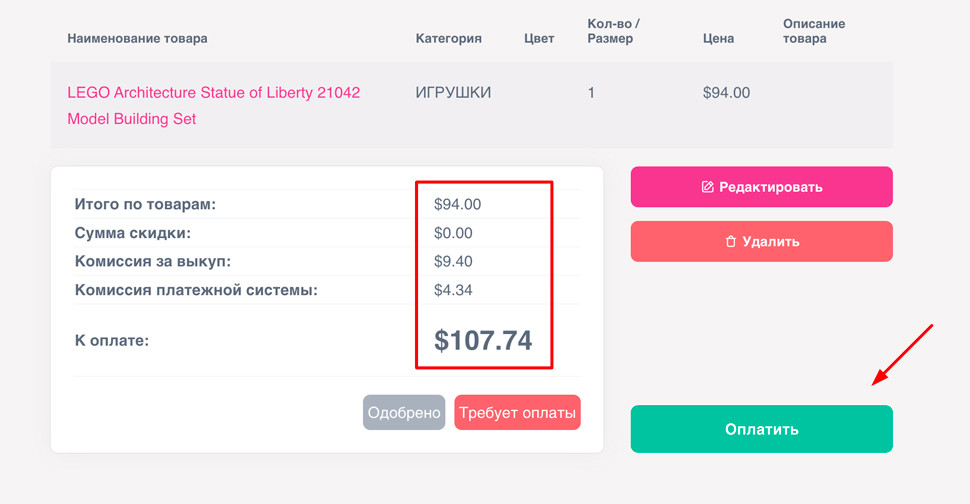 стоимость выкупа товара в США
